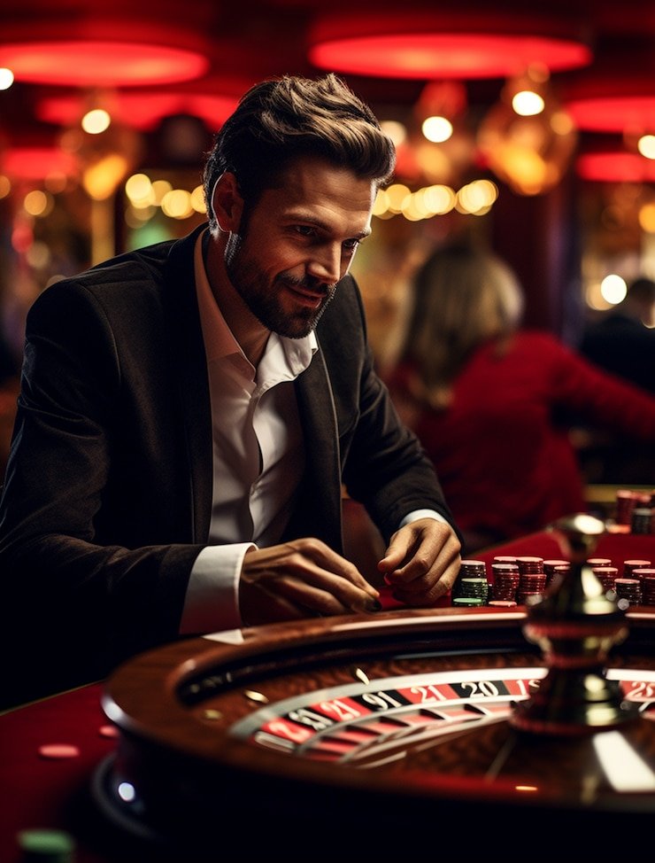 Poker table layout with card and chip stacks on the n77 slot platform